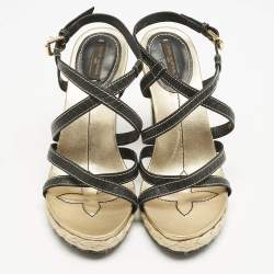 Louis Vuitton Black Monogram Leather Ankle Strap Sandals Size 38