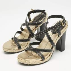 Louis Vuitton Black Monogram Leather Ankle Strap Sandals Size 38