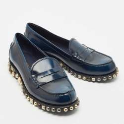 Louis Vuitton Blue/Black Ombre Leather Studded Penny Loafers Size 38