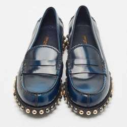 Louis Vuitton Blue/Black Ombre Leather Studded Penny Loafers Size 38