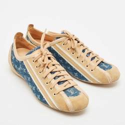 Louis Vuitton Blue/Beige Monogram Denim and Crocodile Impulsion Sneakers Size 38