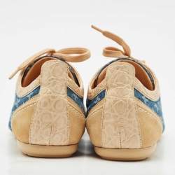 Louis Vuitton Blue/Beige Monogram Denim and Crocodile Impulsion Sneakers Size 38