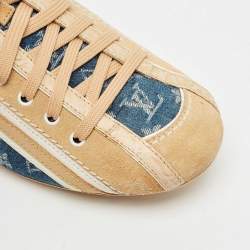 Louis Vuitton Blue/Beige Monogram Denim and Crocodile Impulsion Sneakers Size 38
