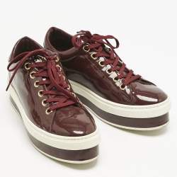 Louis Vuitton Burgundy Patent Leather Platform Sneakers Size 38