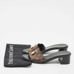Louis Vuitton Damier Ebene Canvas Lock It Block Heel Slide Sandals Size 38
