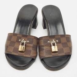 Louis Vuitton Damier Ebene Canvas Lock It Block Heel Slide Sandals Size 38