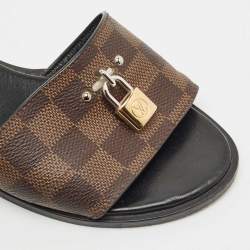 Louis Vuitton Damier Ebene Canvas Lock It Block Heel Slide Sandals Size 38