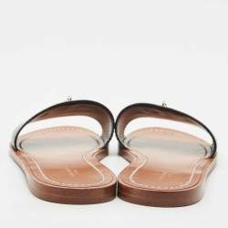 Louis Vuitton Black Leather Lock It Flat Slide Sandals Size 37.5