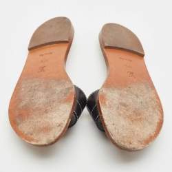 Louis Vuitton Black Leather Lock It Flat Slide Sandals Size 37.5
