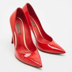 Louis Vuitton Red Patent Leather Eyeline Pointed Toe Pumps Size 38