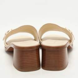 Pre Owned Louis Vuitton Cream Leather Monogram Slides Size 41