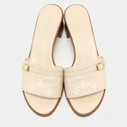 Pre Owned Louis Vuitton Cream Leather Monogram Slides Size 41