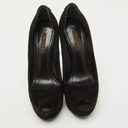 Louis Vuitton Black Suede Oh Really! Platform Peep Toe Pumps Size 35