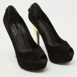 Louis Vuitton Black Suede Oh Really! Platform Peep Toe Pumps Size 35