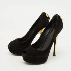 Louis Vuitton Black Suede Oh Really! Platform Peep Toe Pumps Size 35