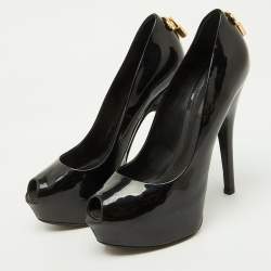 Louis Vuitton Black Patent Leather Oh Really! Platform Peep Toe Pumps Size 37.5