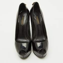 Louis Vuitton Black Patent Leather Oh Really! Platform Peep Toe Pumps Size 37.5