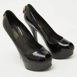 Louis Vuitton Black Patent Leather Oh Really! Platform Peep Toe Pumps Size 37.5