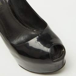 Louis Vuitton Black Patent Leather Oh Really! Platform Peep Toe Pumps Size 37.5