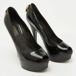 Louis Vuitton Black Patent Leather Oh Really! Platform Peep Toe Pumps Size 37.5