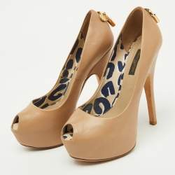 Louis Vuitton Beige Leather Oh Really! Platform Peep Toe Pumps Size 35