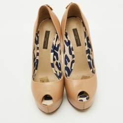 Louis Vuitton Beige Leather Oh Really! Platform Peep Toe Pumps Size 35