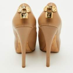 Louis Vuitton Beige Leather Oh Really! Platform Peep Toe Pumps Size 35
