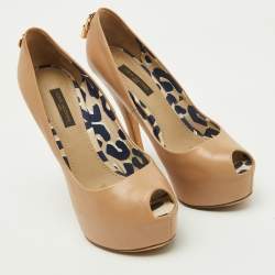Louis Vuitton Beige Leather Oh Really! Platform Peep Toe Pumps Size 35