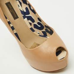Louis Vuitton Beige Leather Oh Really! Platform Peep Toe Pumps Size 35