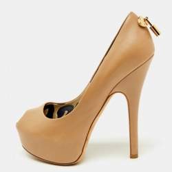 Louis Vuitton Beige Leather Oh Really! Platform Peep Toe Pumps Size 35
