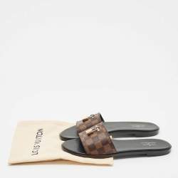 Louis Vuitton Brown Canvas Lock It Flat Slides Size 41