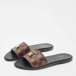 Louis Vuitton Brown Canvas Lock It Flat Slides Size 41