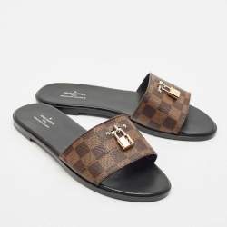 Louis Vuitton Brown Canvas Lock It Flat Slides Size 41