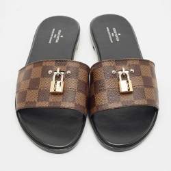 Louis Vuitton Brown Canvas Lock It Flat Slides Size 41