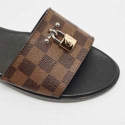 Louis Vuitton Brown Canvas Lock It Flat Slides Size 41