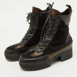 Louis Vuitton Black Suede and Monogram Canvas Laureate Desert Boots Size 41