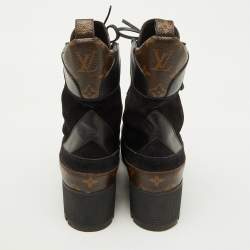 Louis Vuitton Black Suede and Monogram Canvas Laureate Desert Boots Size 41