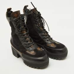 Louis Vuitton Black Suede and Monogram Canvas Laureate Desert Boots Size 41
