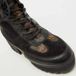 Louis Vuitton Black Suede and Monogram Canvas Laureate Desert Boots Size 41