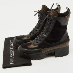 Louis Vuitton Black Suede and Monogram Canvas Laureate Desert Boots Size 41