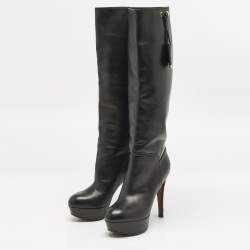 Louis Vuitton Black Leather Platform Knee Length Boots Size 38