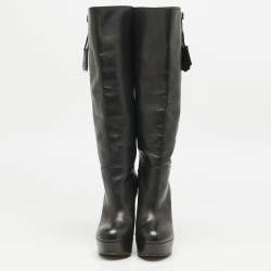 Louis Vuitton Black Leather Platform Knee Length Boots Size 38