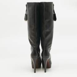 Louis Vuitton Black Leather Platform Knee Length Boots Size 38