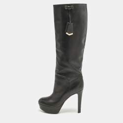 Louis Vuitton Black Leather Platform Knee Length Boots Size 38