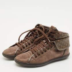 Louis Vuitton Brown Monogram Canvas and Suede Brea Mid Top Sneakers Size 37