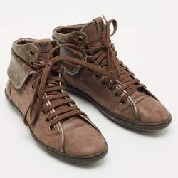 Louis Vuitton Brown Monogram Canvas and Suede Brea Mid Top Sneakers Size 37