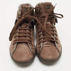 Louis Vuitton Brown Monogram Canvas and Suede Brea Mid Top Sneakers Size 37