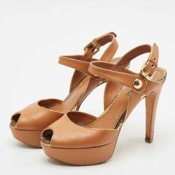 Louis Vuitton Brown Leather Platform Ankle Strap Sandals Size 38