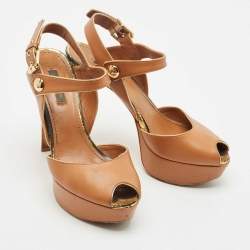 Louis Vuitton Brown Leather Platform Ankle Strap Sandals Size 38