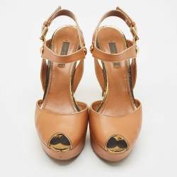Louis Vuitton Brown Leather Platform Ankle Strap Sandals Size 38